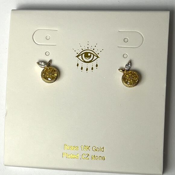 Eye Candy LA Luxe Earrings Crystal LEMON ZEST Fruit 18k Gold Plate CZ Stone Stud - Picture 5 of 7